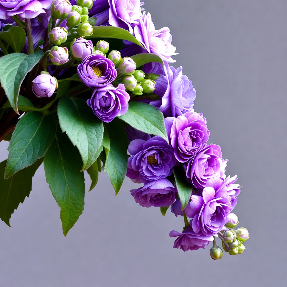 Purple Flowers with Buds and Leaves Purple Flowers with Buds and Leaves