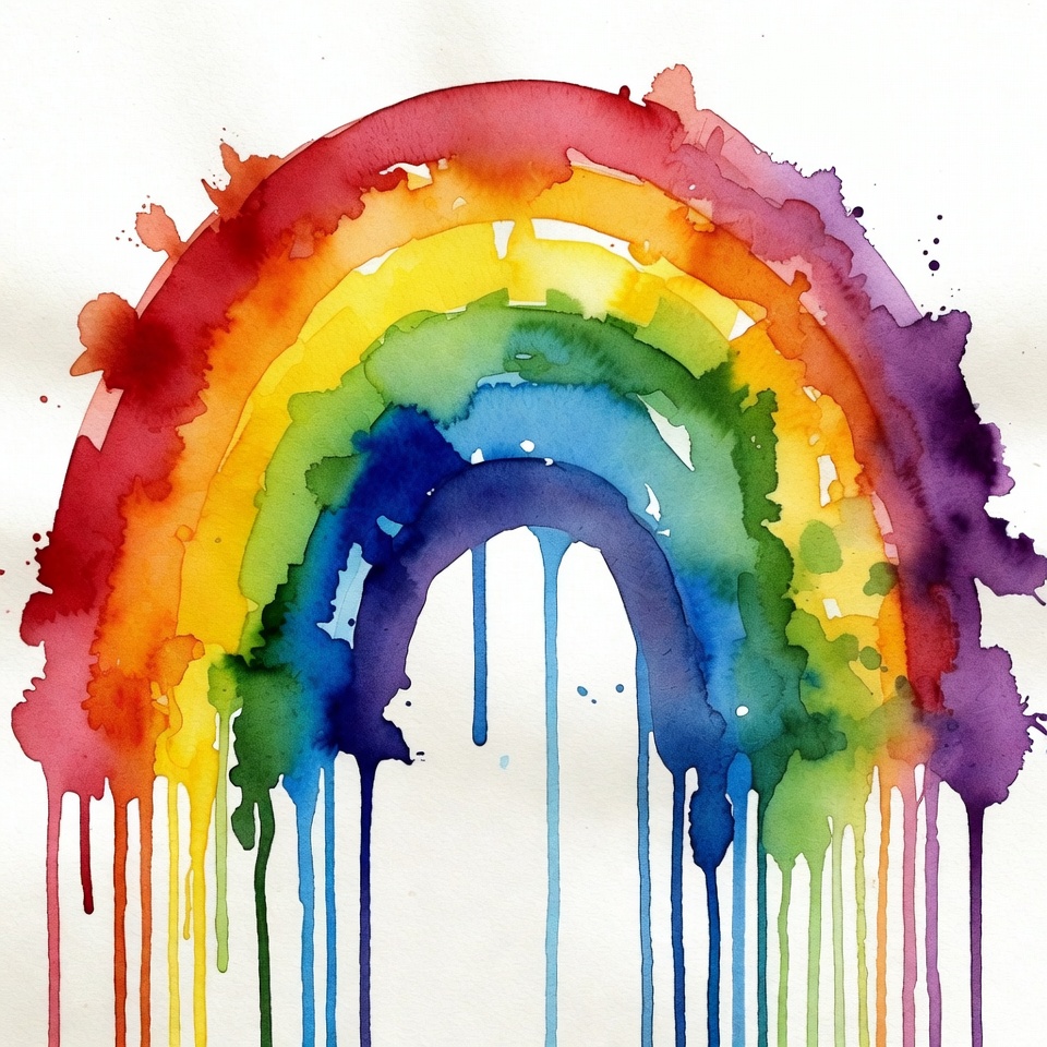 Watercolor Rainbow with Dripping Colors Watercolor Rainbow with Dripping Colors