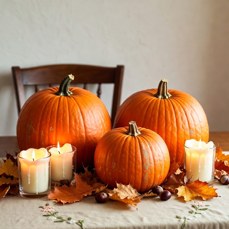 Halloween Pumpkins on Wooden Table Halloween Pumpkins on Wooden Table