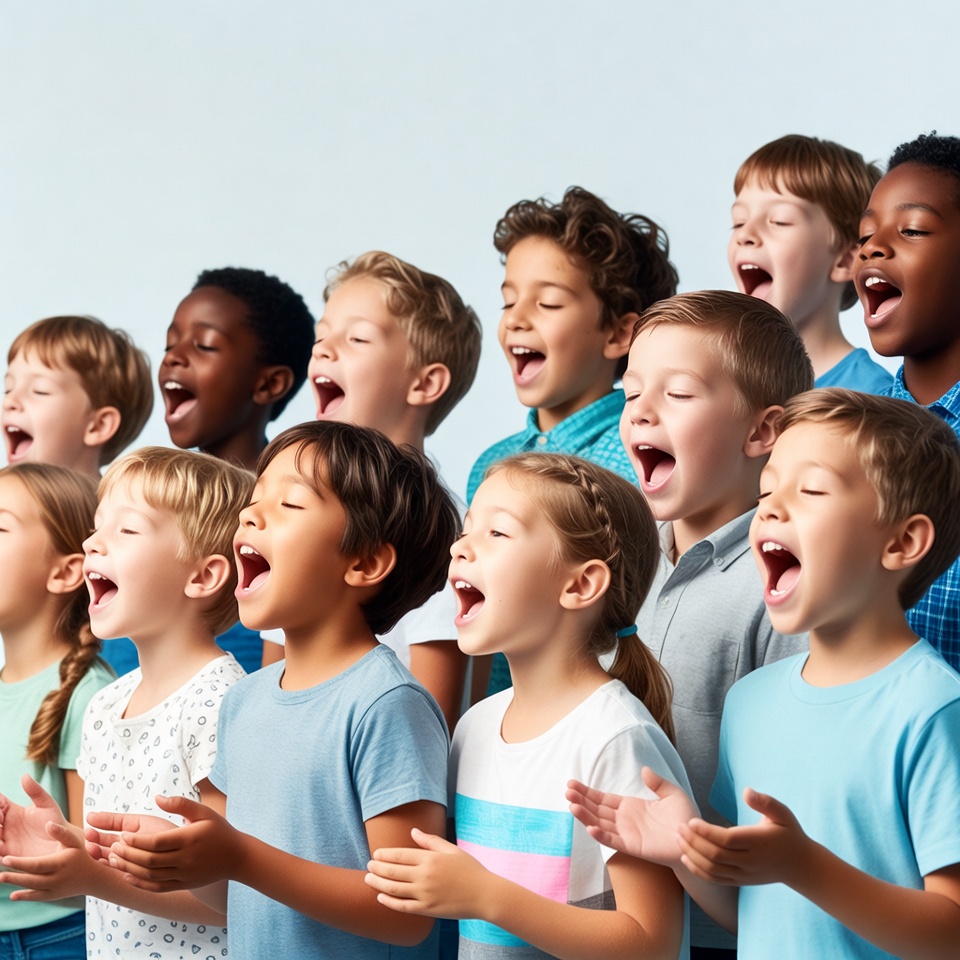 Diverse children singing together Diverse children singing together