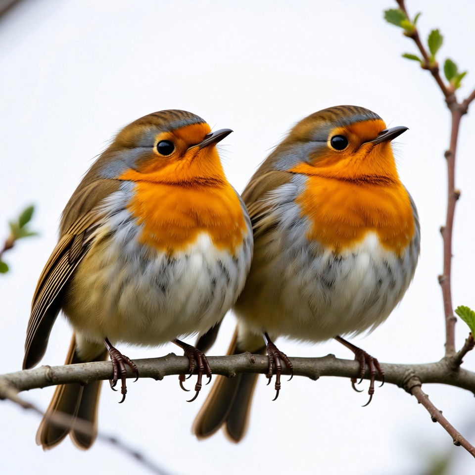 Two Robins Perched on Branch Two Robins Perched on Branch