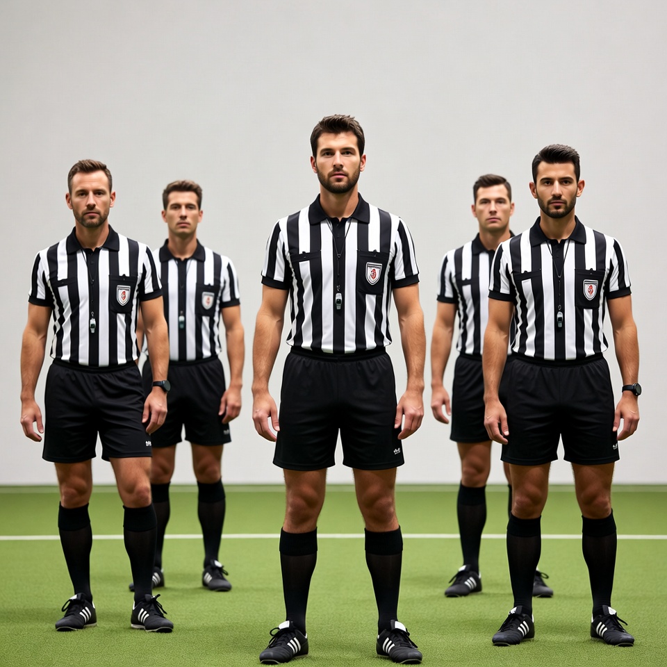 Group of Male Soccer Referees Standing Together Group of Male Soccer Referees Standing Together