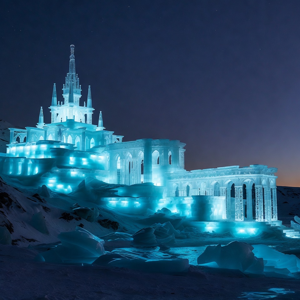 Illuminated Ice Castle at Night Illuminated Ice Castle at Night