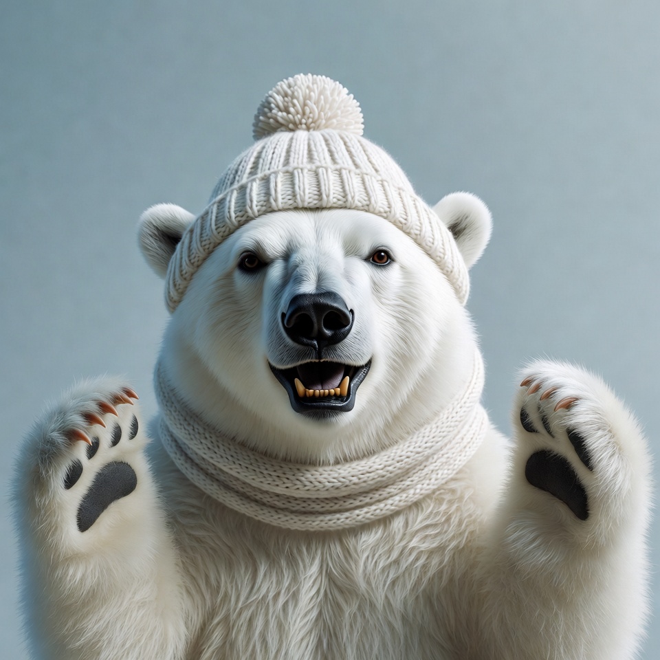 Polar bear wearing winter hat scarf Polar bear wearing winter hat scarf