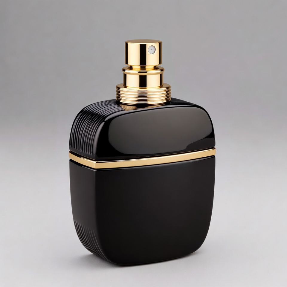 Black perfume bottle with gold cap Black perfume bottle with gold cap
