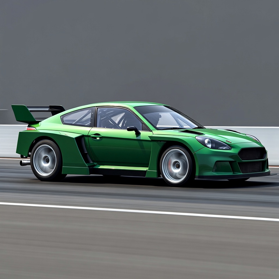 Green Race Car on Track Green Race Car on Track