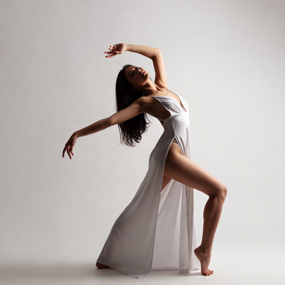 Asian woman in white dress dancing Asian woman in white dress dancing