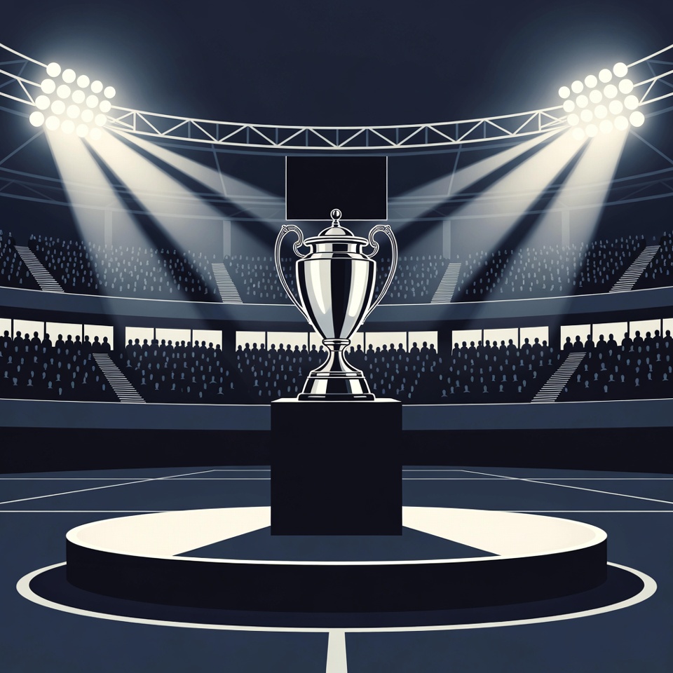 Shiny Trophy on Stadium Podium Shiny Trophy on Stadium Podium