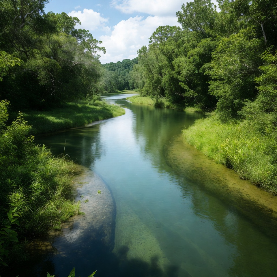 Serene River Winding Through Lush Forest Serene River Winding Through Lush Forest