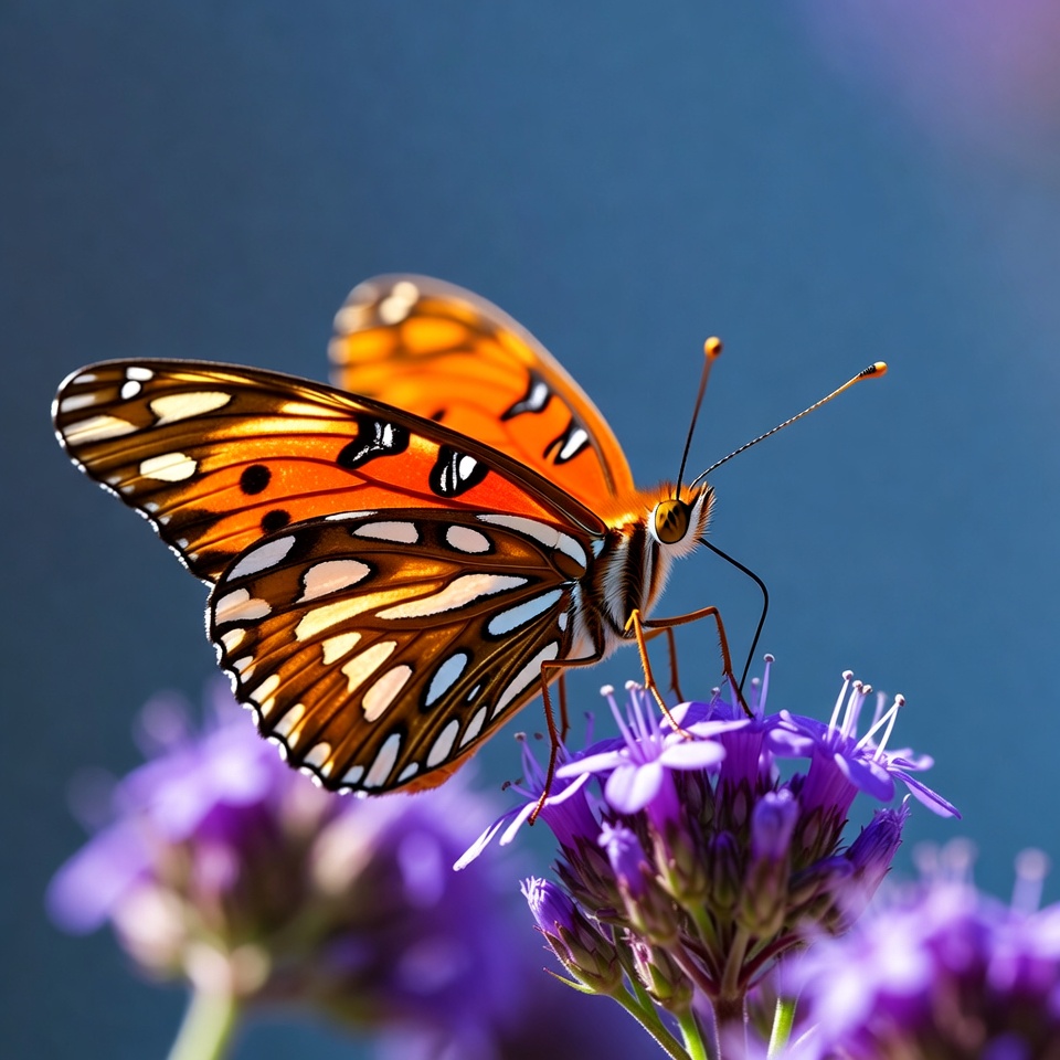 Orange Butterfly on Purple Flowers Orange Butterfly on Purple Flowers