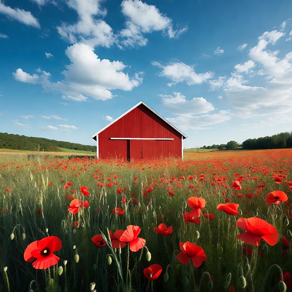Red Barn in Poppy Field Red Barn in Poppy Field