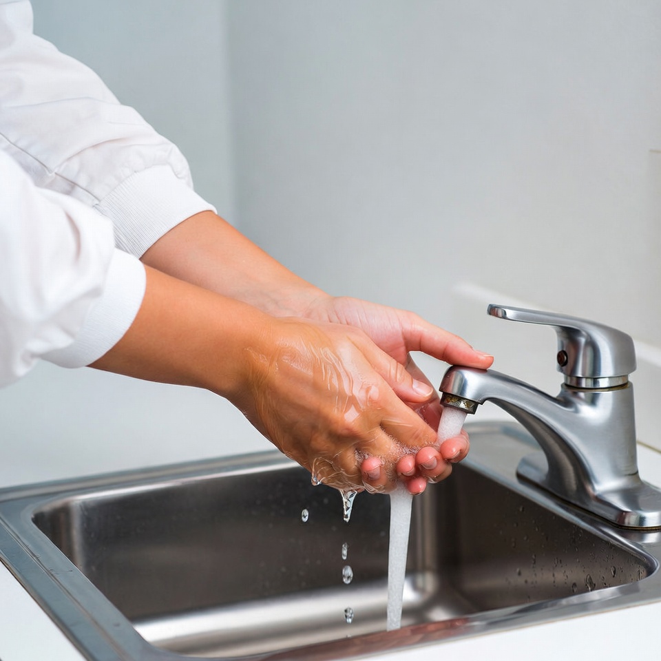 Woman washing hands at sink Woman washing hands at sink