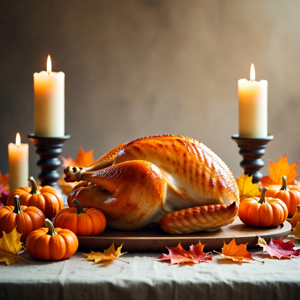 Roast Turkey with Pumpkins and Candles Roast Turkey with Pumpkins and Candles