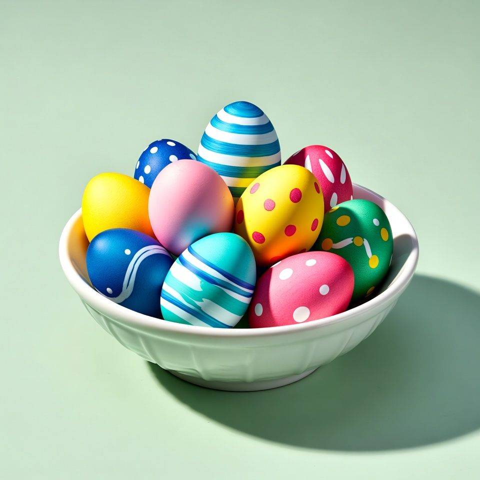 Colorful Easter Eggs in White Bowl Colorful Easter Eggs in White Bowl