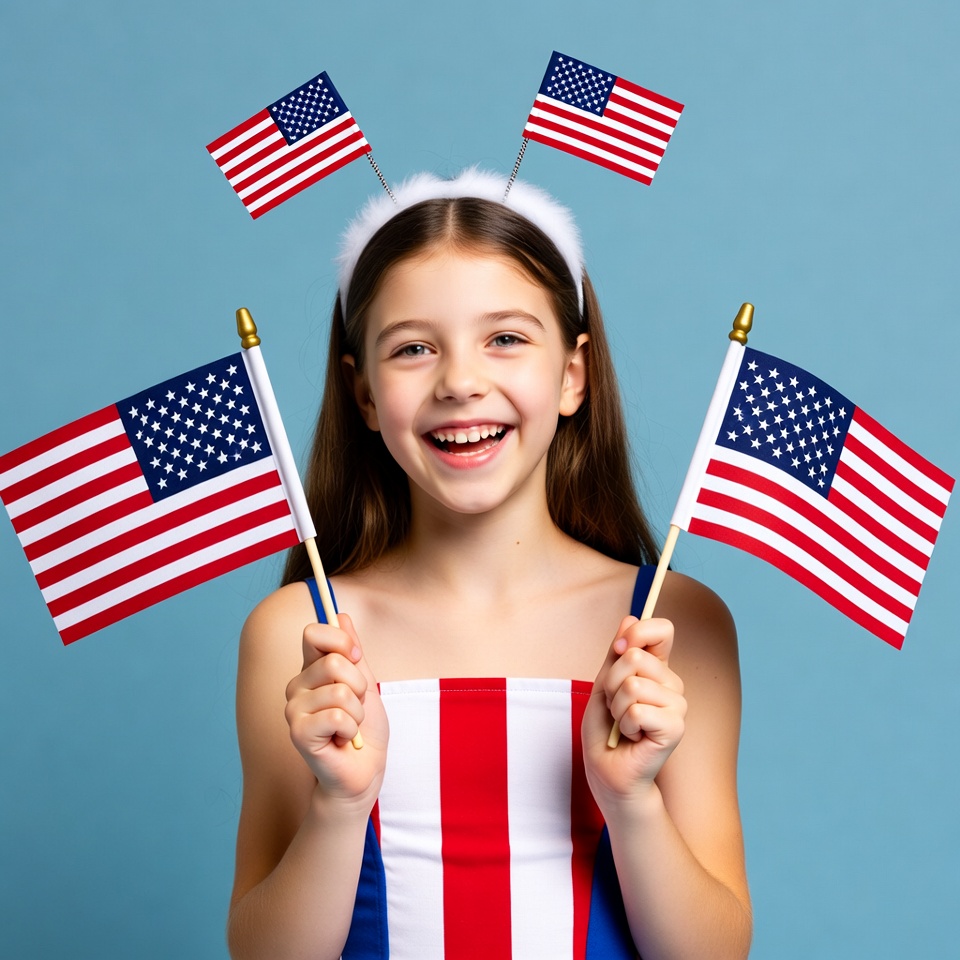 Girl holding American flags Girl holding American flags
