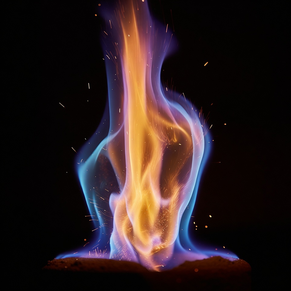 Vibrant Blue Orange Flame on Black Vibrant Blue Orange Flame on Black