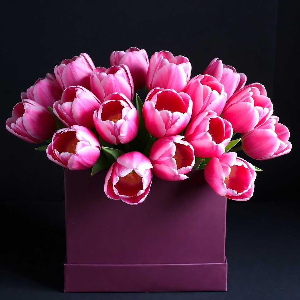 Pink Tulips in Purple Box Pink Tulips in Purple Box