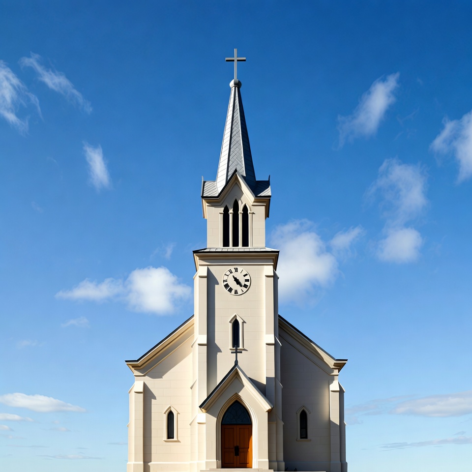 White Church with Steeple and Clock White Church with Steeple and Clock