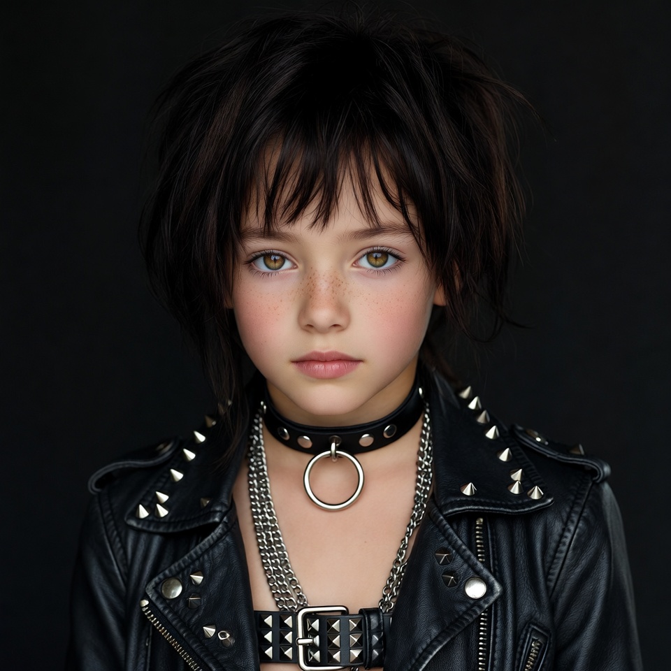 Girl in studded leather jacket and choker Girl in studded leather jacket and choker