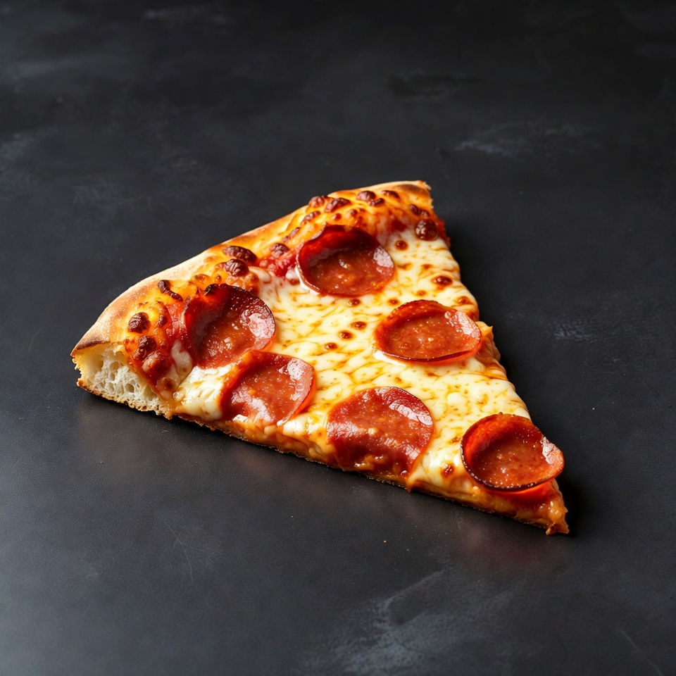 Pepperoni Pizza Slice on Black Background Pepperoni Pizza Slice on Black Background
