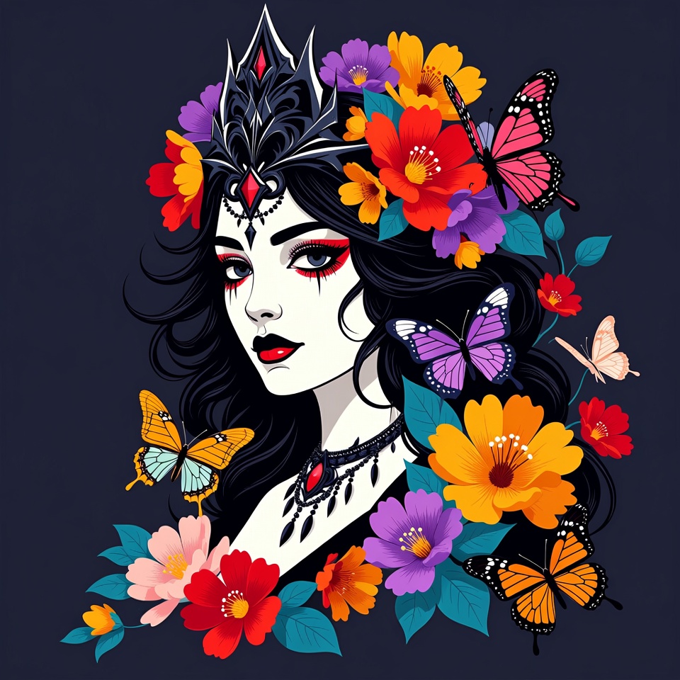 Woman with floral crown and butterflies Woman with floral crown and butterflies