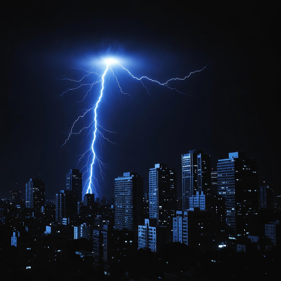 Lightning striking city skyline Lightning striking city skyline