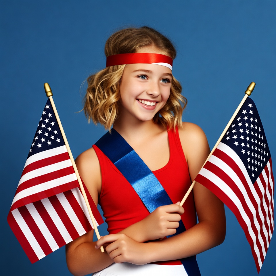 Girl holding American flags Girl holding American flags
