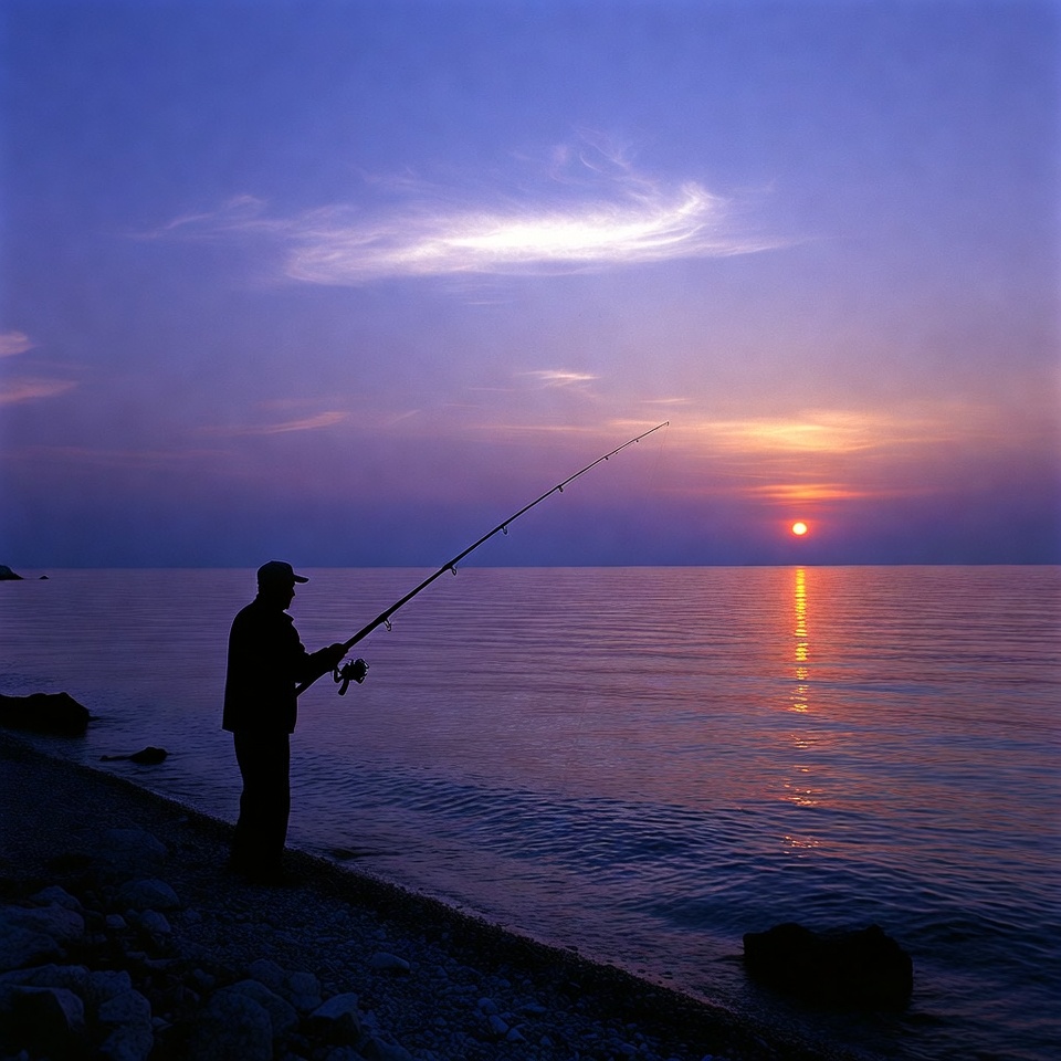 Silhouette man fishing at sunset Silhouette man fishing at sunset