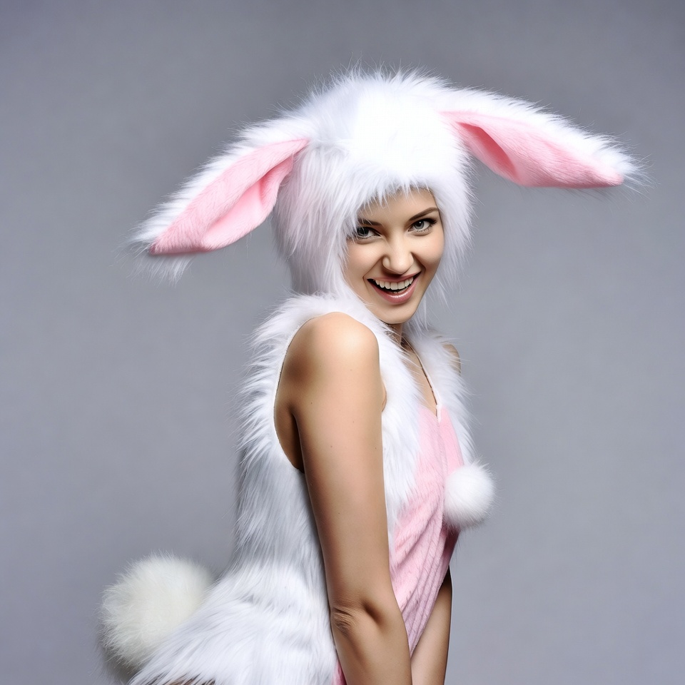 Woman in white bunny costume Woman in white bunny costume
