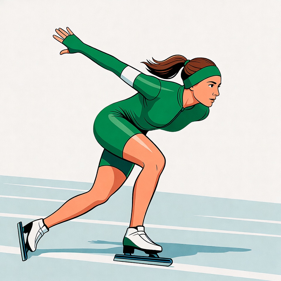 Woman speed skating in green suit Woman speed skating in green suit