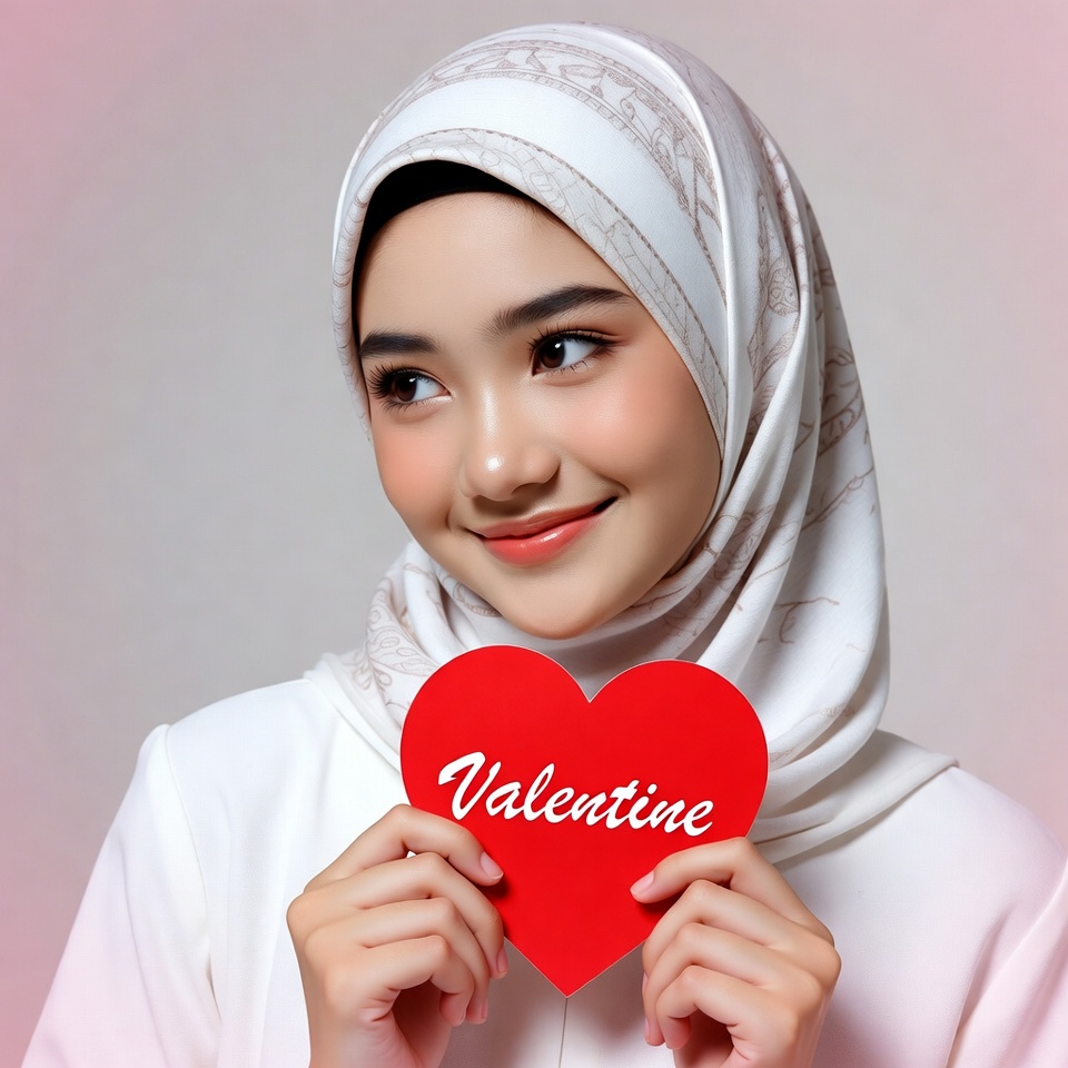 Muslim woman holding Valentine heart Muslim woman holding Valentine heart