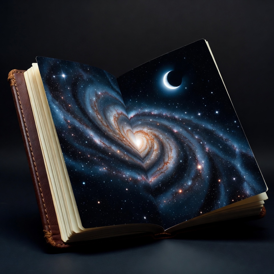 Open book with heart-shaped galaxy Open book with heart-shaped galaxy