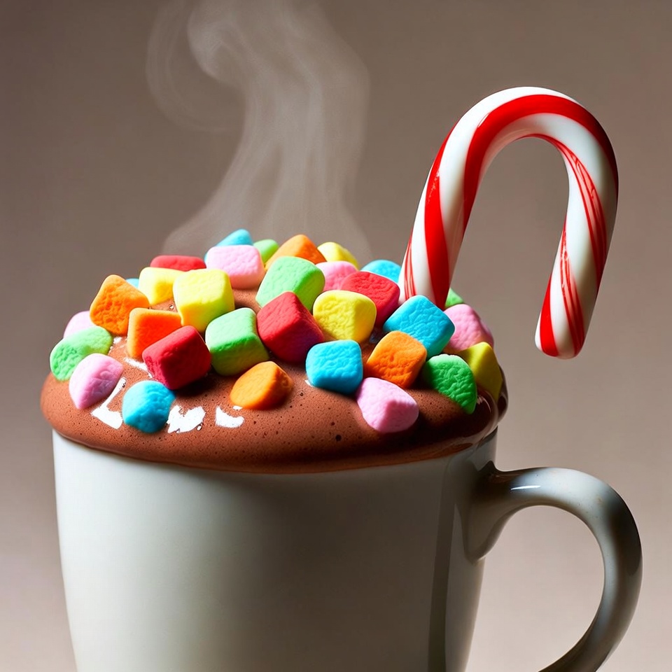 Hot Chocolate with Marshmallows and Candy Cane Hot Chocolate with Marshmallows and Candy Cane