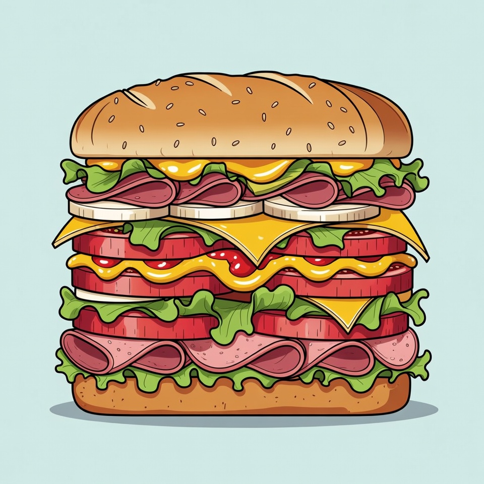 Stacked Ham Cheese Sandwich Illustration Stacked Ham Cheese Sandwich Illustration