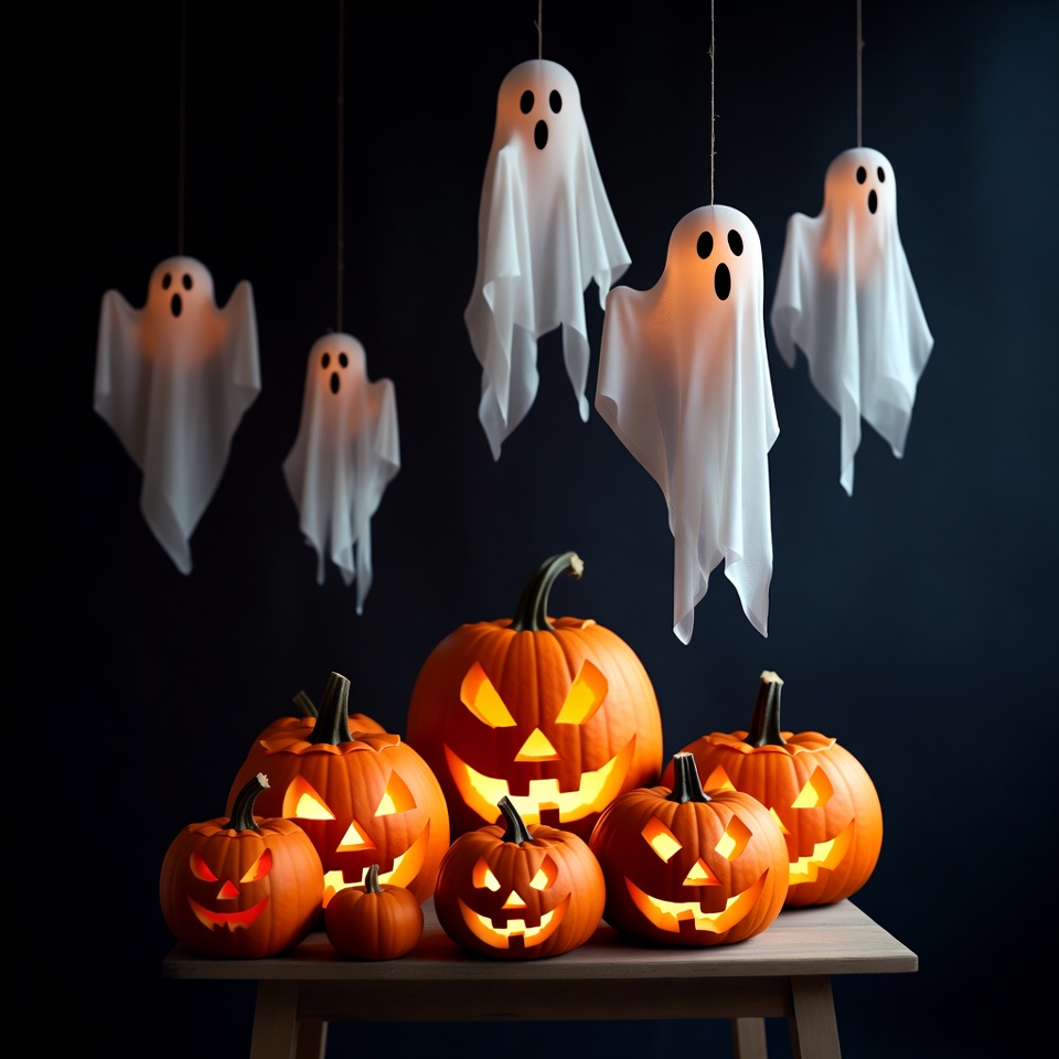 Halloween pumpkins and ghosts Halloween pumpkins and ghosts