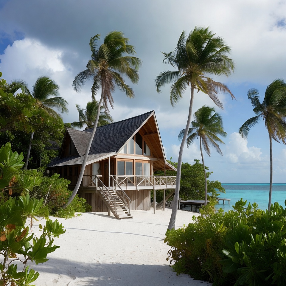 Tropical Beach House with Palm Trees Tropical Beach House with Palm Trees