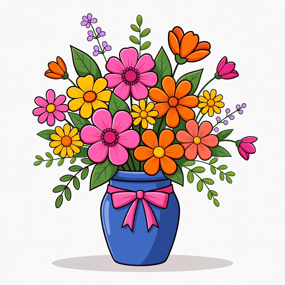 Colorful Flowers in Blue Vase Colorful Flowers in Blue Vase