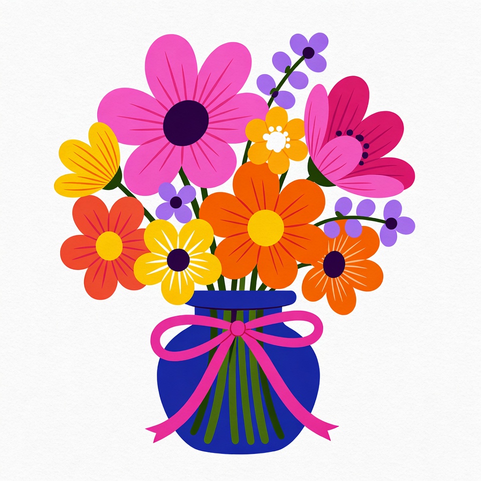 Colorful Flowers in Blue Vase Colorful Flowers in Blue Vase