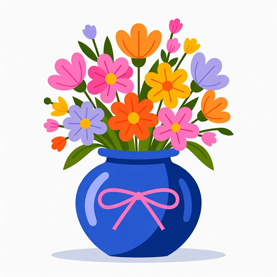 Colorful Flowers in Blue Vase Colorful Flowers in Blue Vase