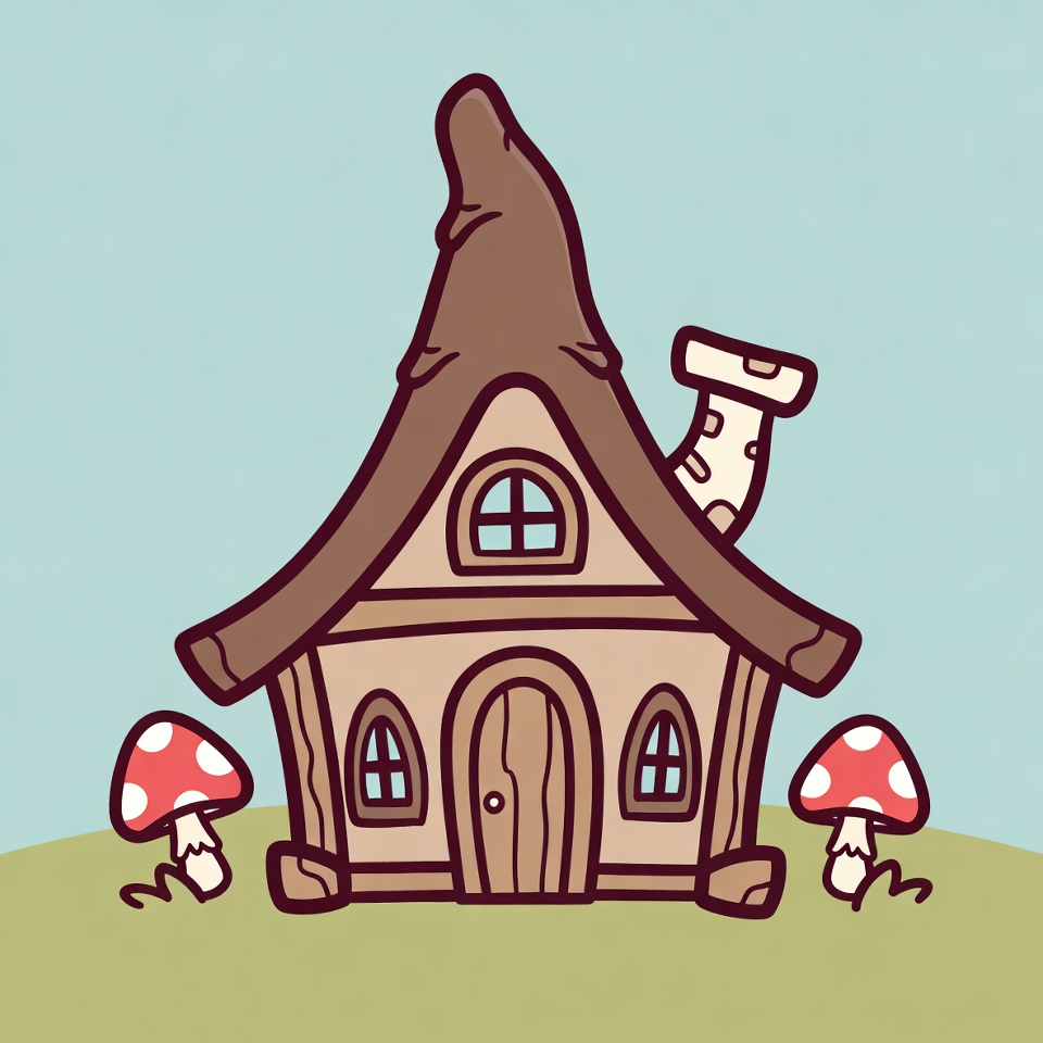 Cartoon Mushroom House with Red Mushrooms Cartoon Mushroom House with Red Mushrooms
