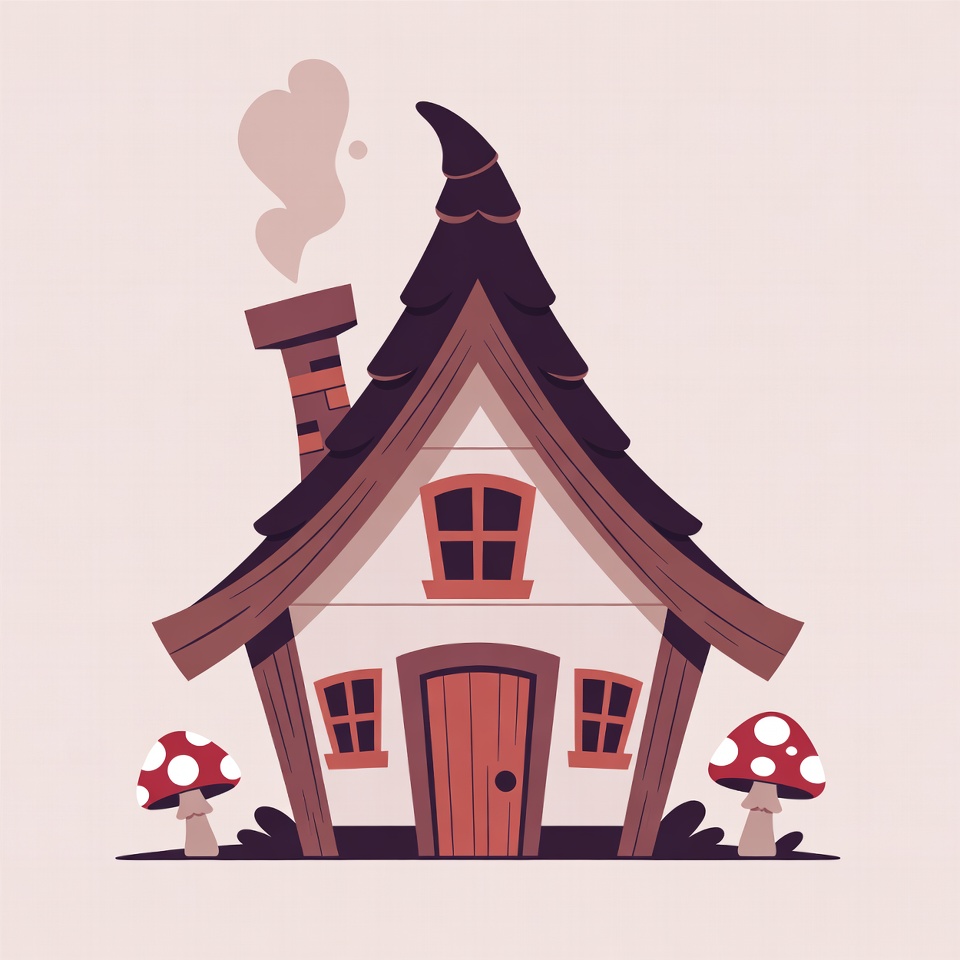 Cartoon Witch House with Mushrooms Cartoon Witch House with Mushrooms