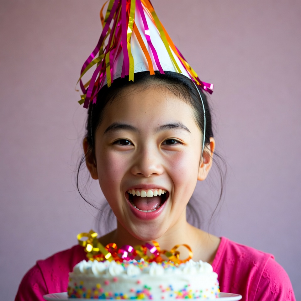 Asian girl smiling with birthday cake Asian girl smiling with birthday cake