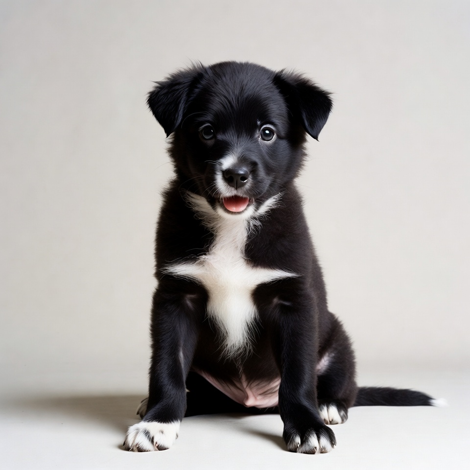 Black puppy sitting with tongue out Black puppy sitting with tongue out