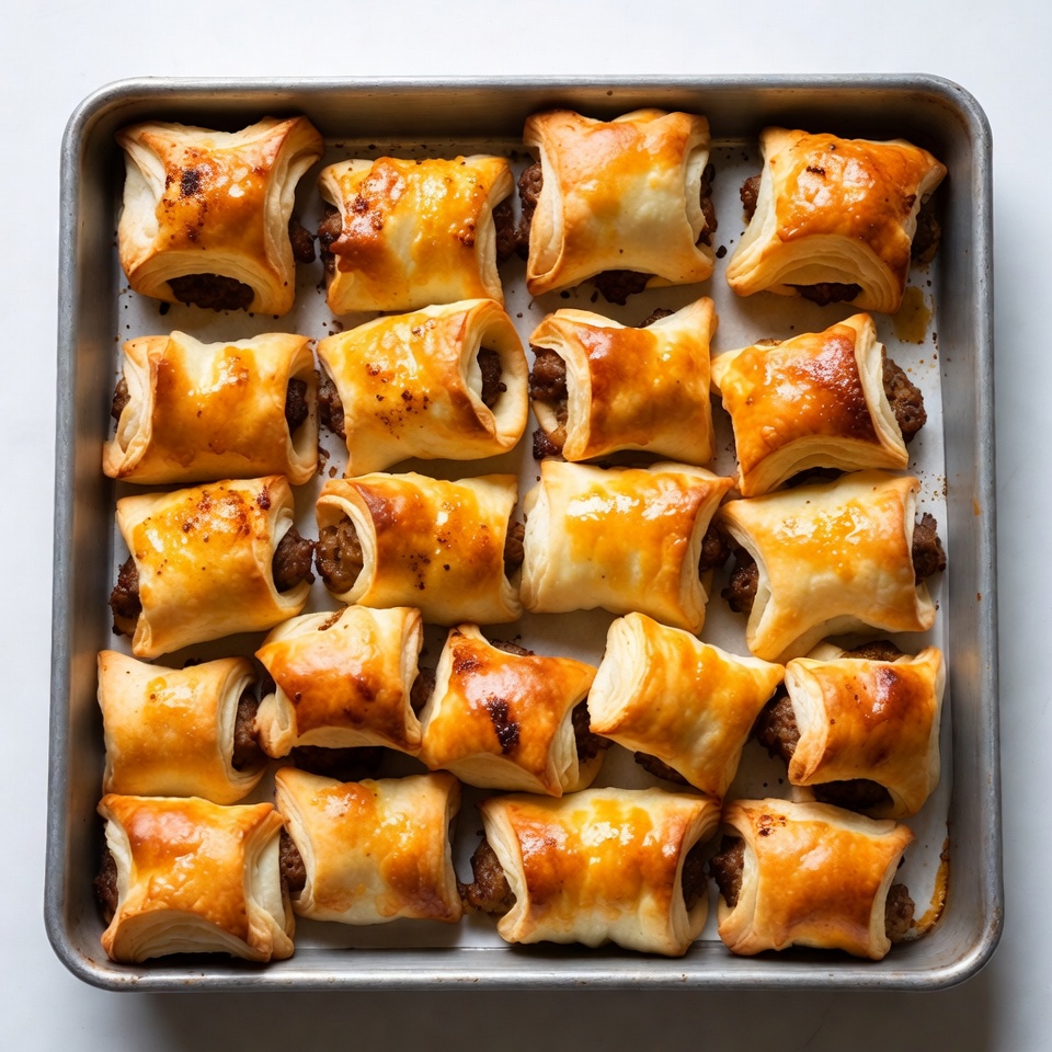 Sausage rolls in baking tray Sausage rolls in baking tray