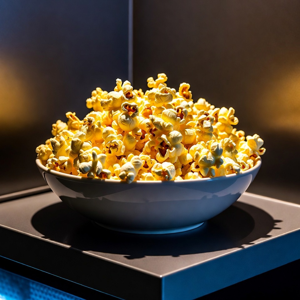 Bowl of popcorn on dark surface Bowl of popcorn on dark surface