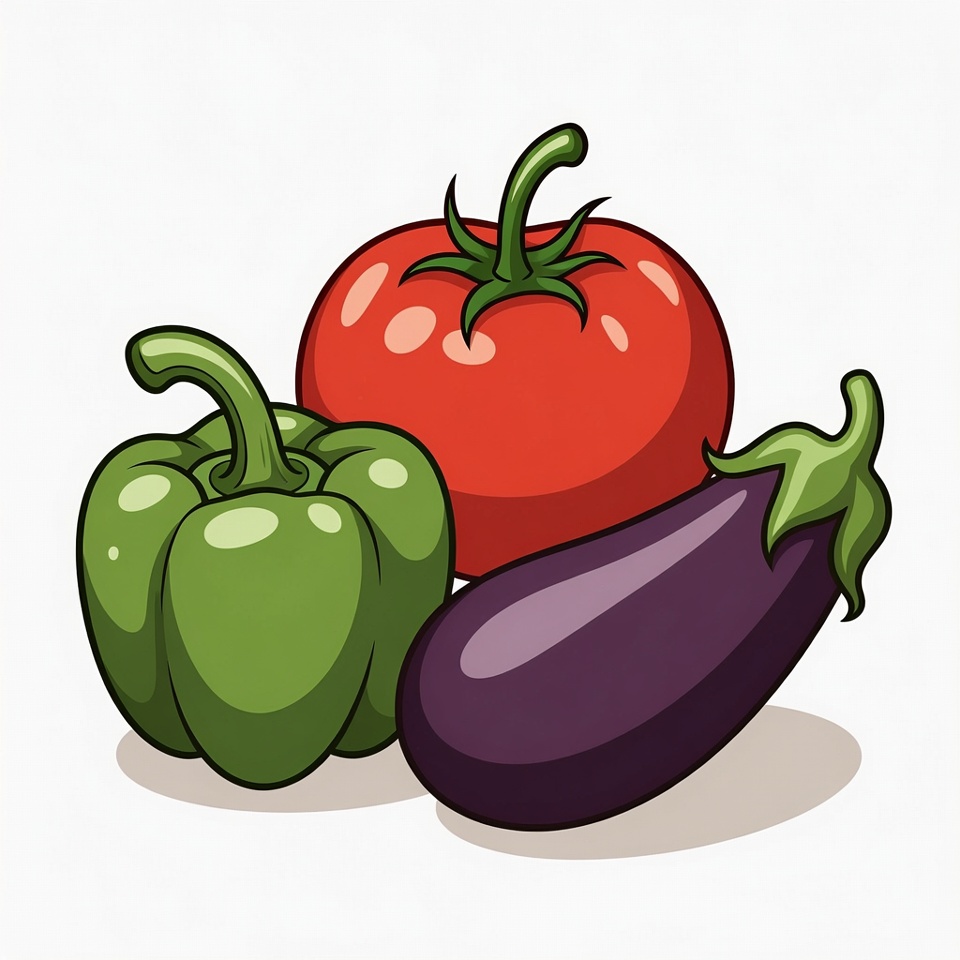 Green Pepper Tomato Eggplant Illustration Green Pepper Tomato Eggplant Illustration