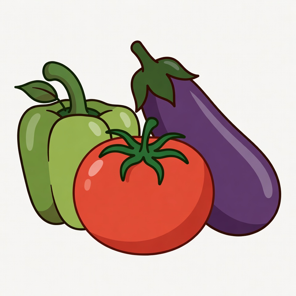 Green Pepper Tomato Eggplant Illustration Green Pepper Tomato Eggplant Illustration