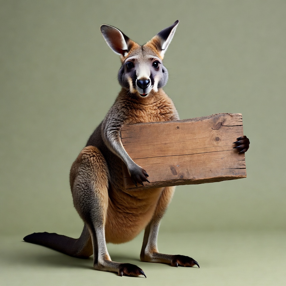 Kangaroo holding blank wooden sign Kangaroo holding blank wooden sign