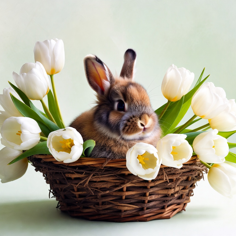 Baby Bunny in Tulip Basket Baby Bunny in Tulip Basket