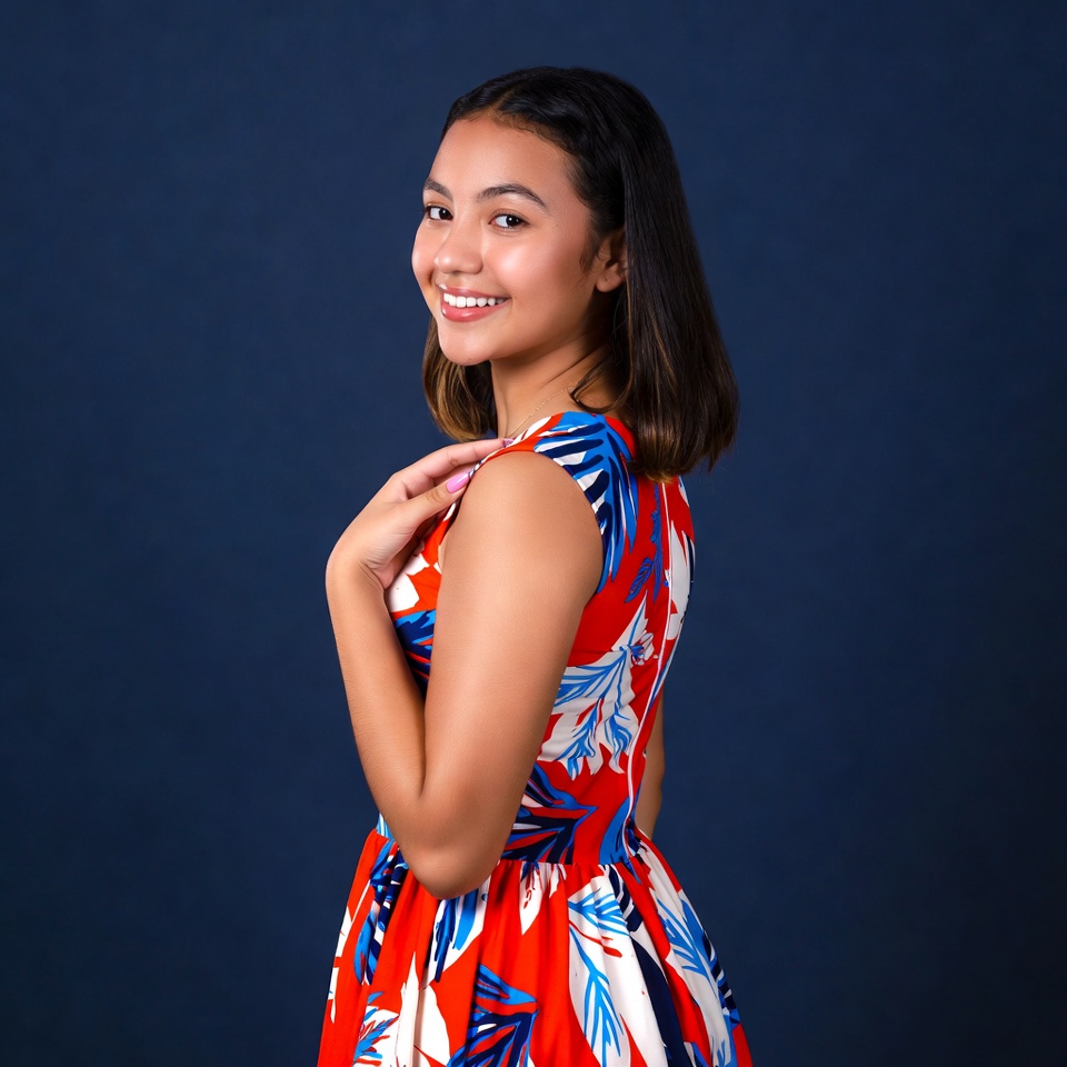 Asian girl smiling in floral dress Asian girl smiling in floral dress